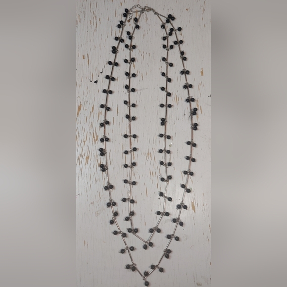 Double Layer Black Imitation Pearl Bobble With Silver Necklace Jewelry Accessory - Picture 3 of 7